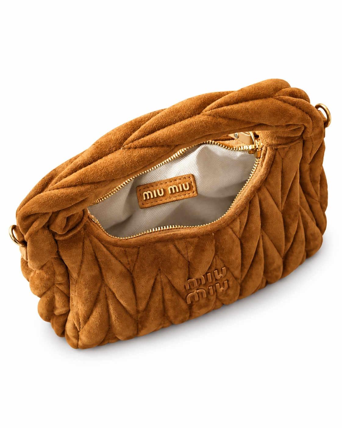 Bolsa estilo Wander Matelassê em Camurça – Caramelo vista 3