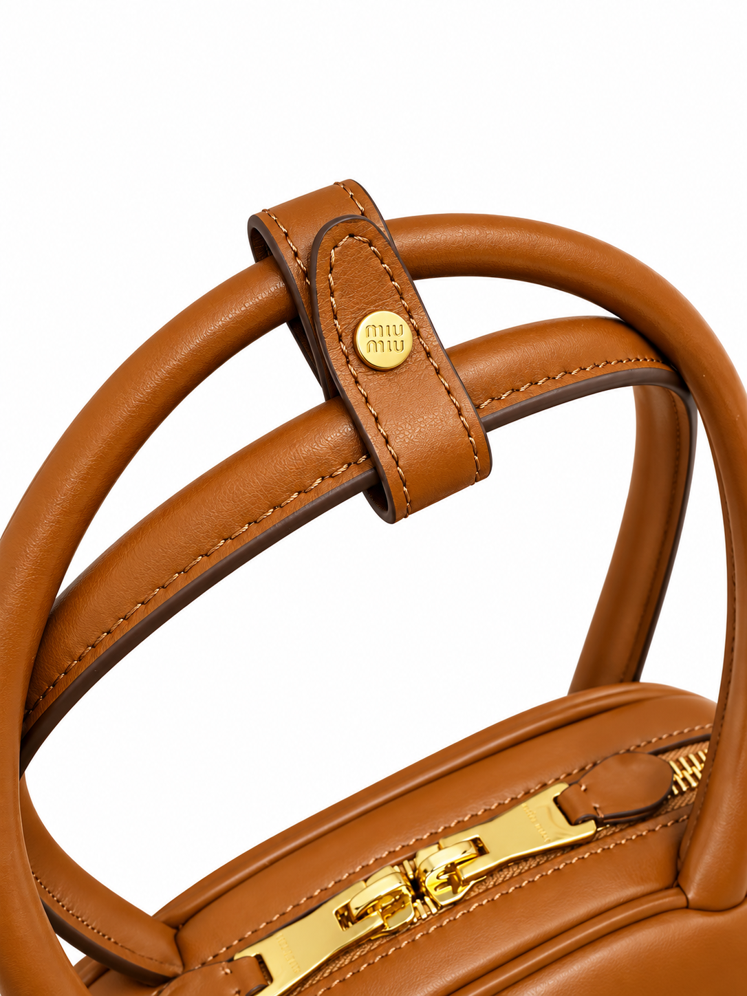 Bolsa Miu Miu Beau Small Cognac em Couro vista 5