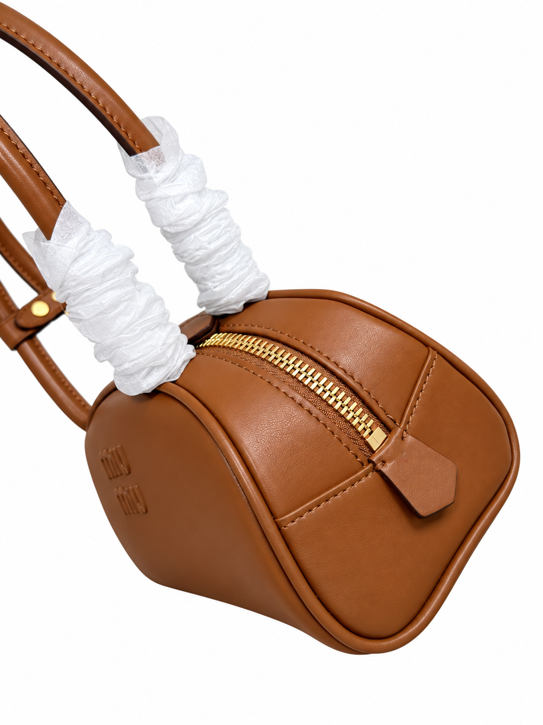 Bolsa Miu Miu Beau Small Cognac em Couro vista 7